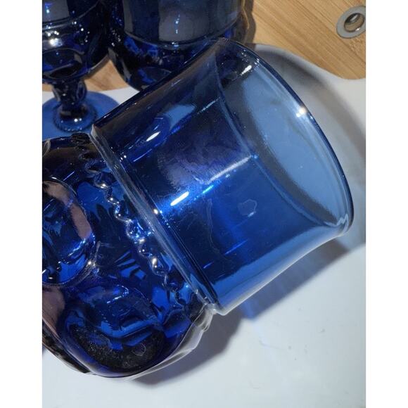 Vintage TIARA Glass Crown Imperial Blue 5 1/3" Wine Water Goblet Set Of 3 - Picture 5 of 7